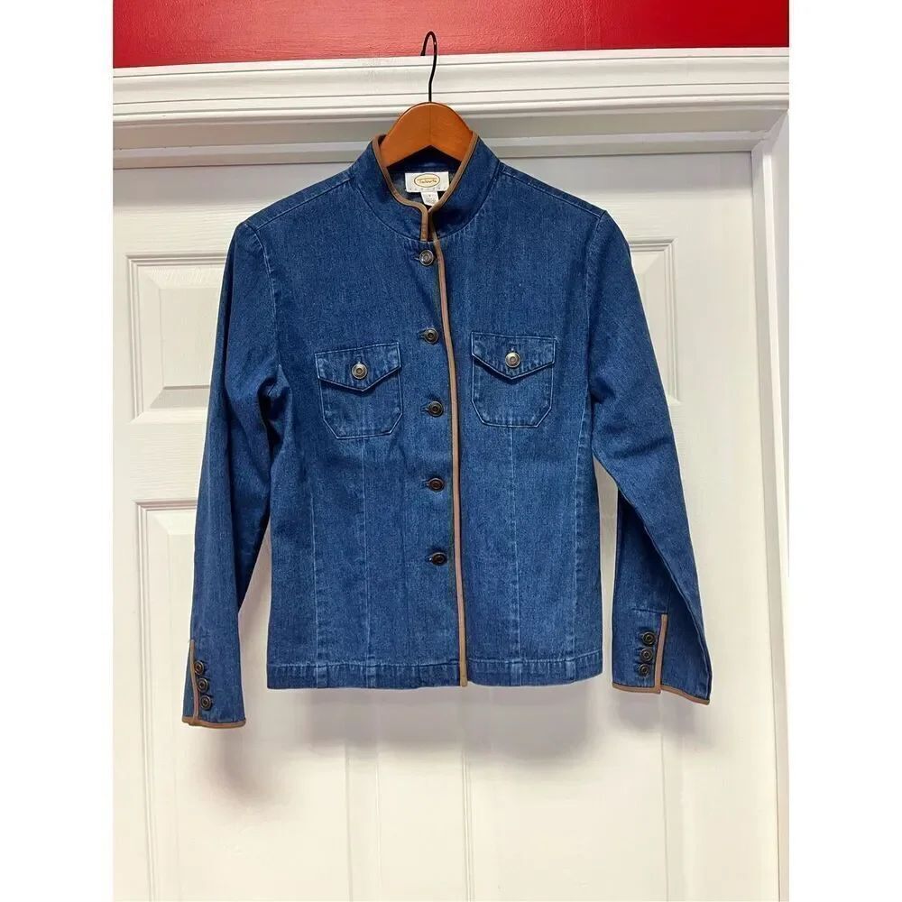 Talbots Nehru Collar Denim & Moleskin Trimmed Jacket sz PS